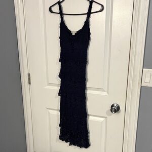 Ruffle Crochet Dress Navy
